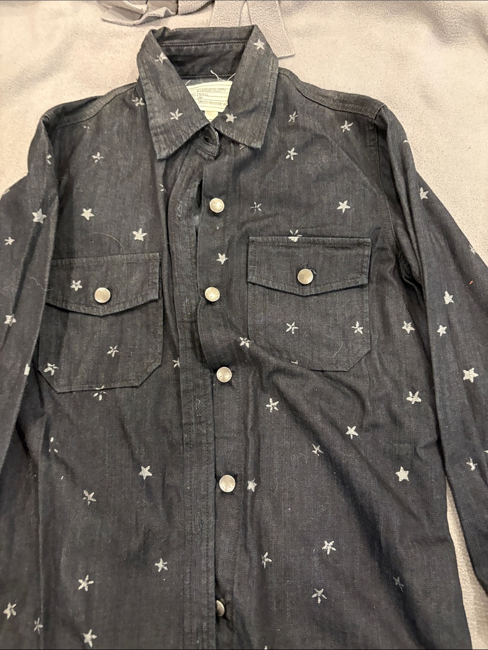 Women’s Dark Denim Star-Print Button-Up Shirt